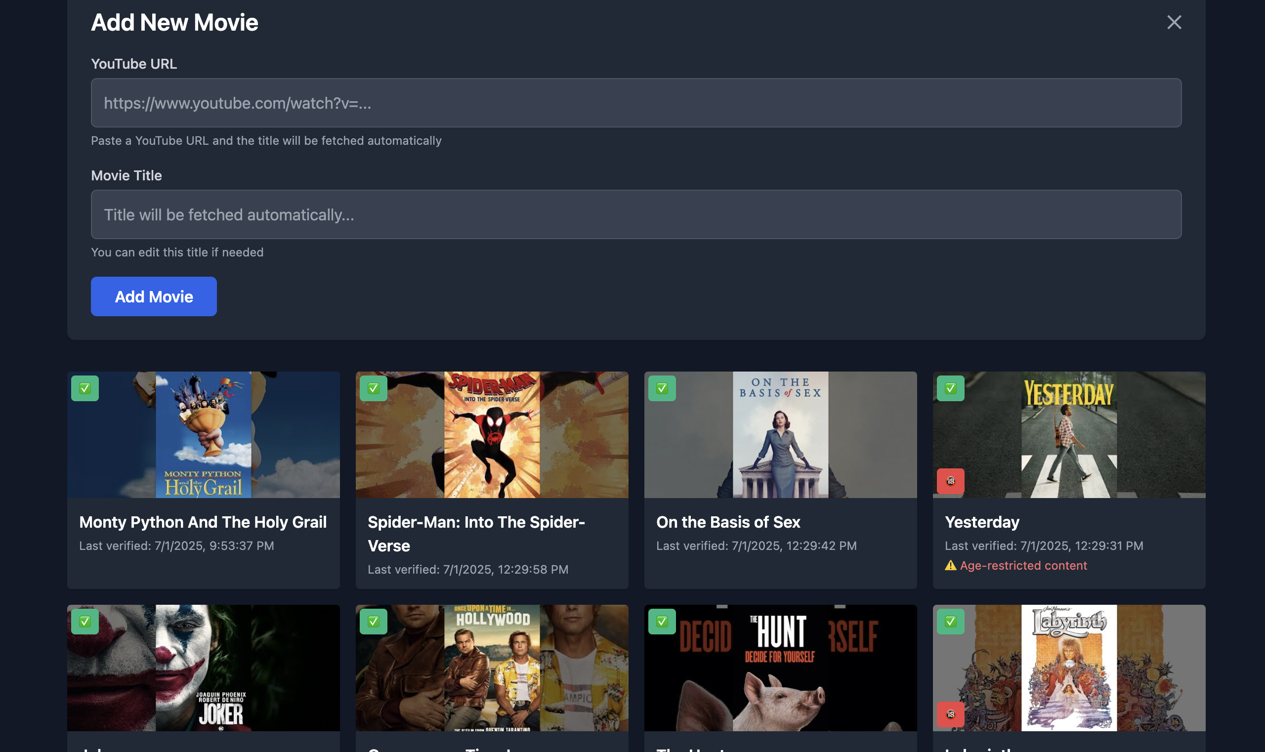 Add Movie Interface