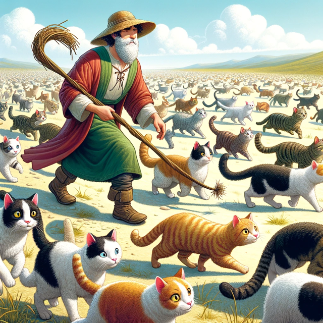 Shepherd with Cats
